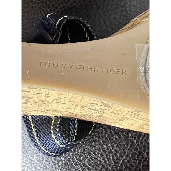 Tommy Hilfiger Ladies Shoes Black High Heel Wedge Platform Logo Cork 7.5 M - Picture 8 of 10
